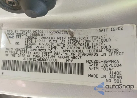 2003 Toyota Highlander Limited V6 from USA, damaged, VIN JTEGF21A630092831